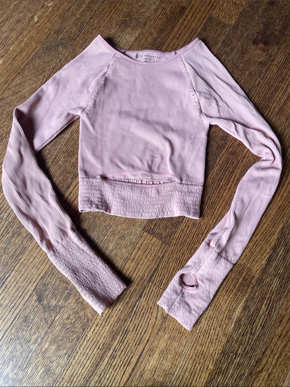 Free People Movement Cut It Out Long Sleeve Ribbed Crop Tee in Dusty Pink - Picture 1 of 9